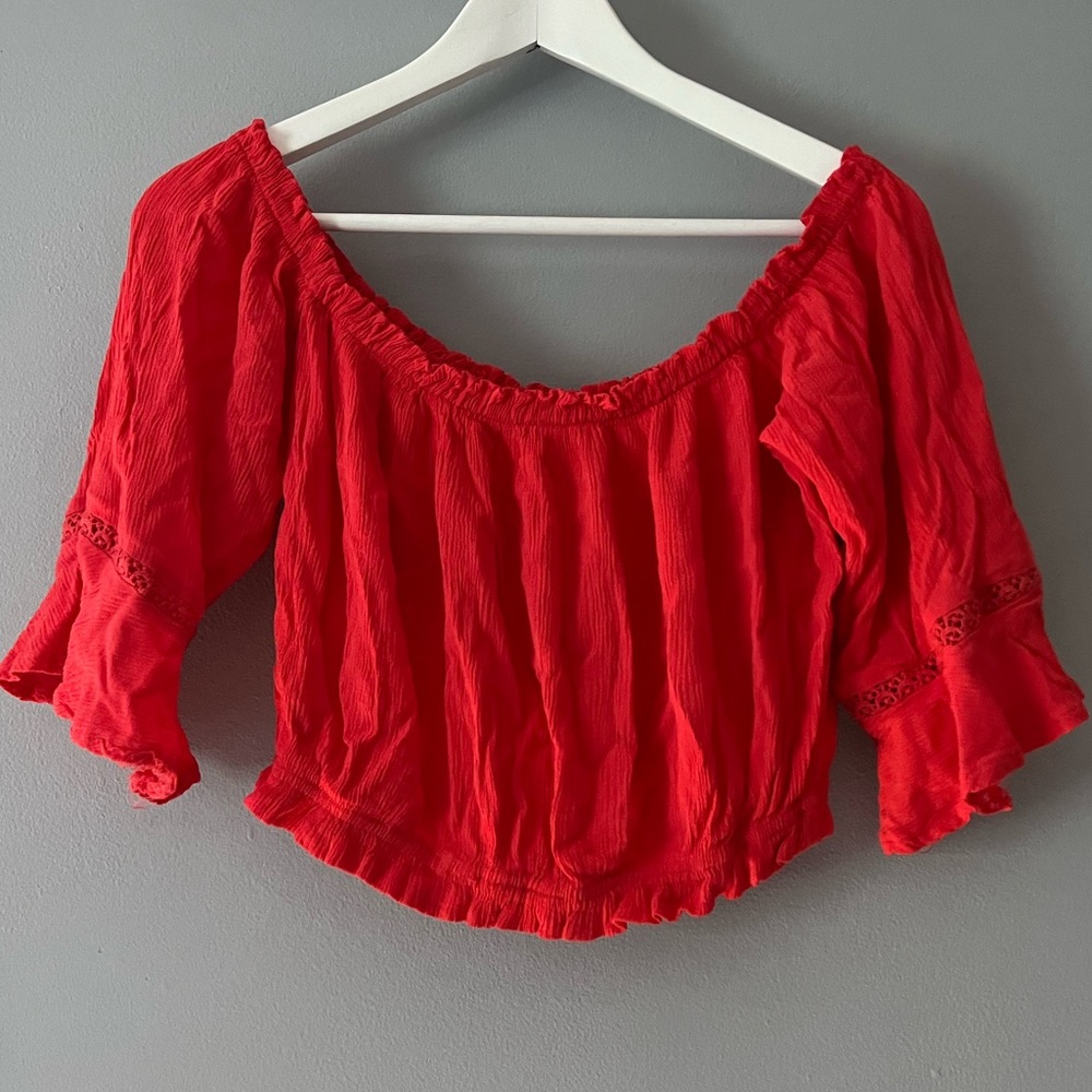 Red Off the Shoulder Crop Top